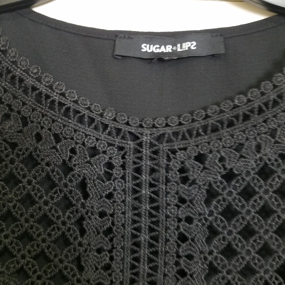 Sugar Lips Black Lace Boutique Sleeveless Blouse L - Picture 4 of 5